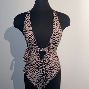 Sexy tie up one piece animal print swimsuit